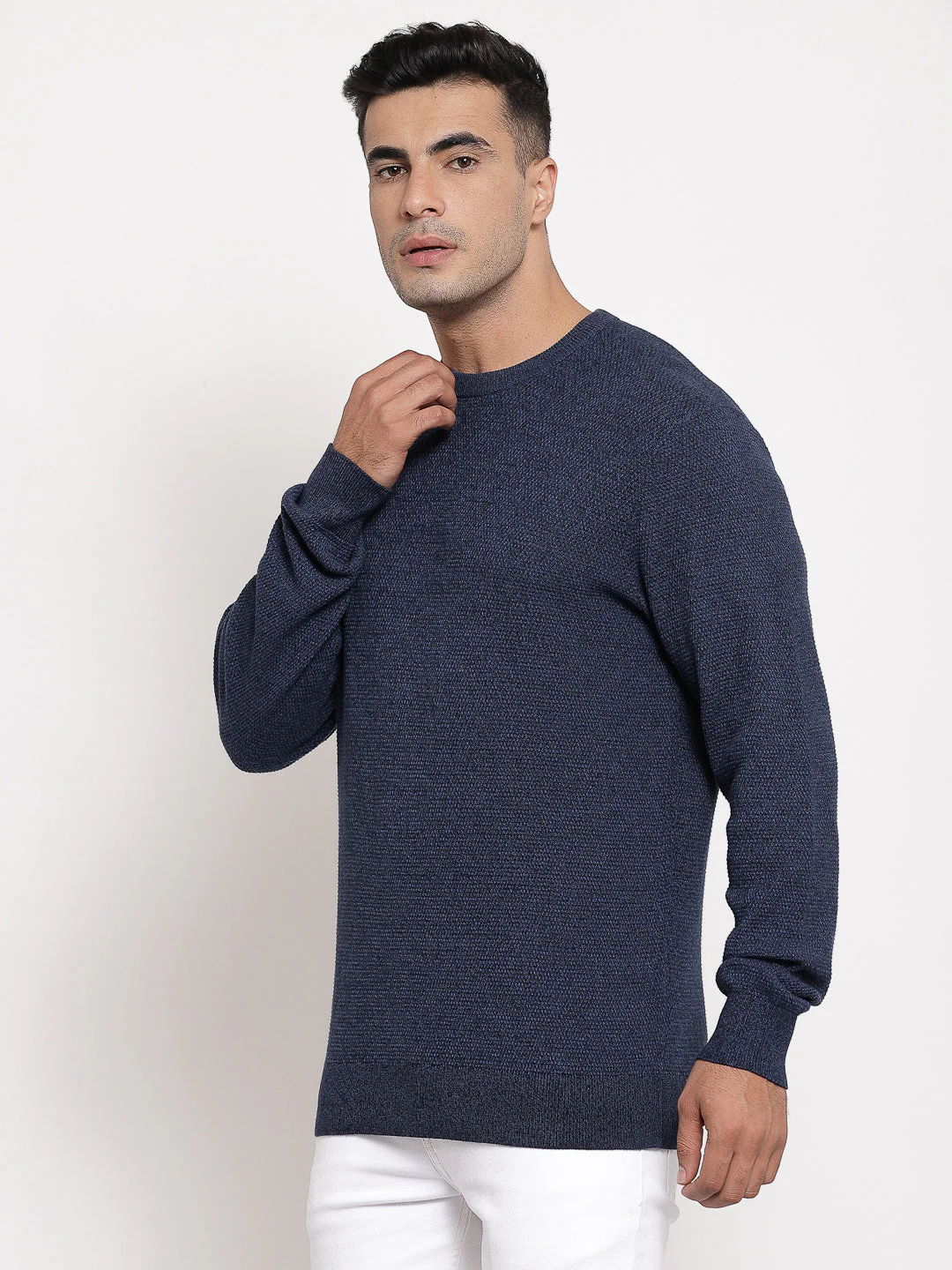 Men's Self Design Blue Sweater - Image 2