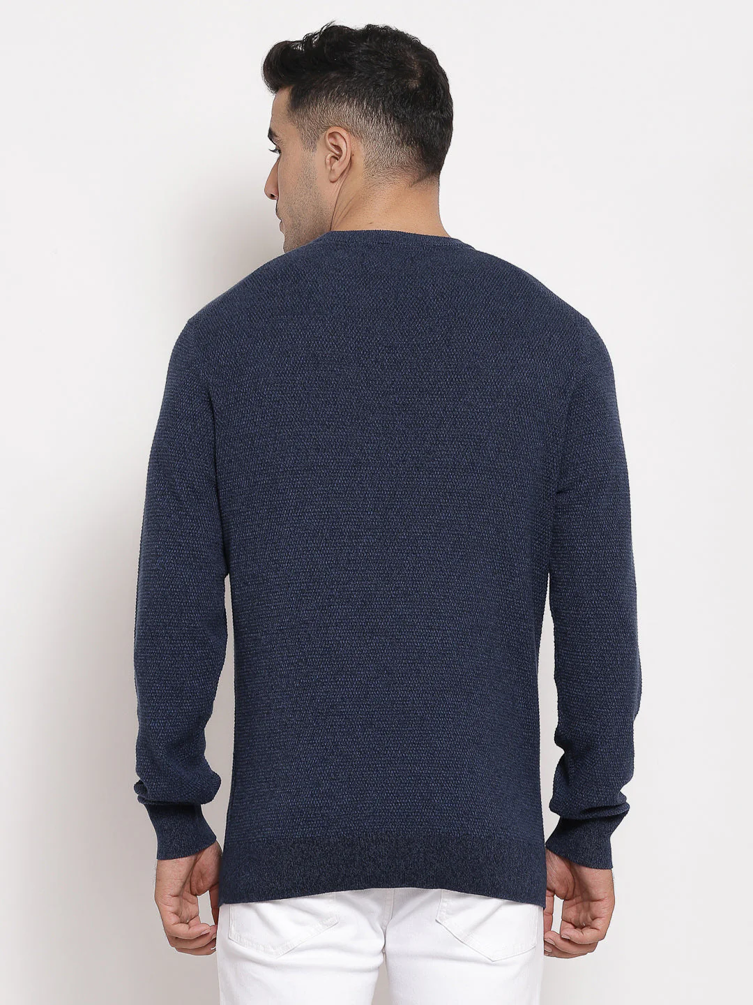 Men's Self Design Blue Sweater - Image 3
