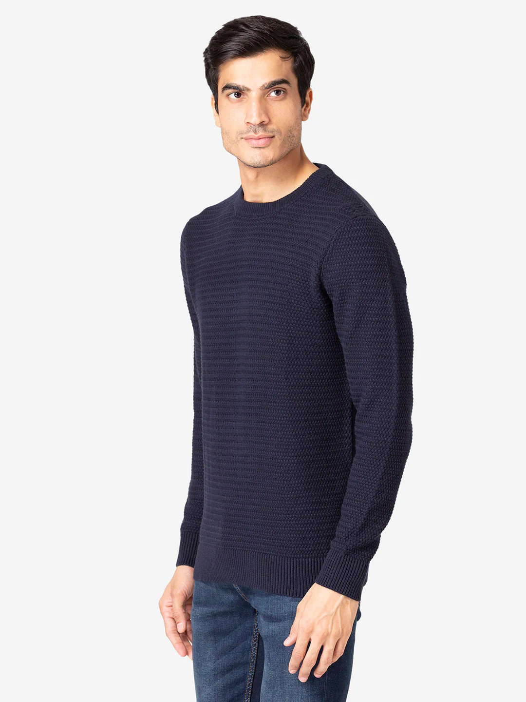 Men's Self Design Navy Sweater - Image 2