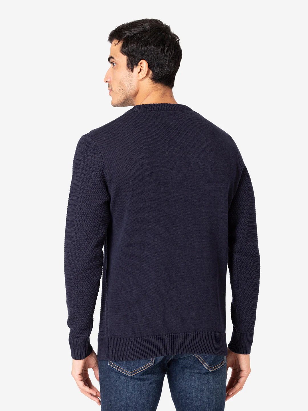 Men's Self Design Navy Sweater - Image 4