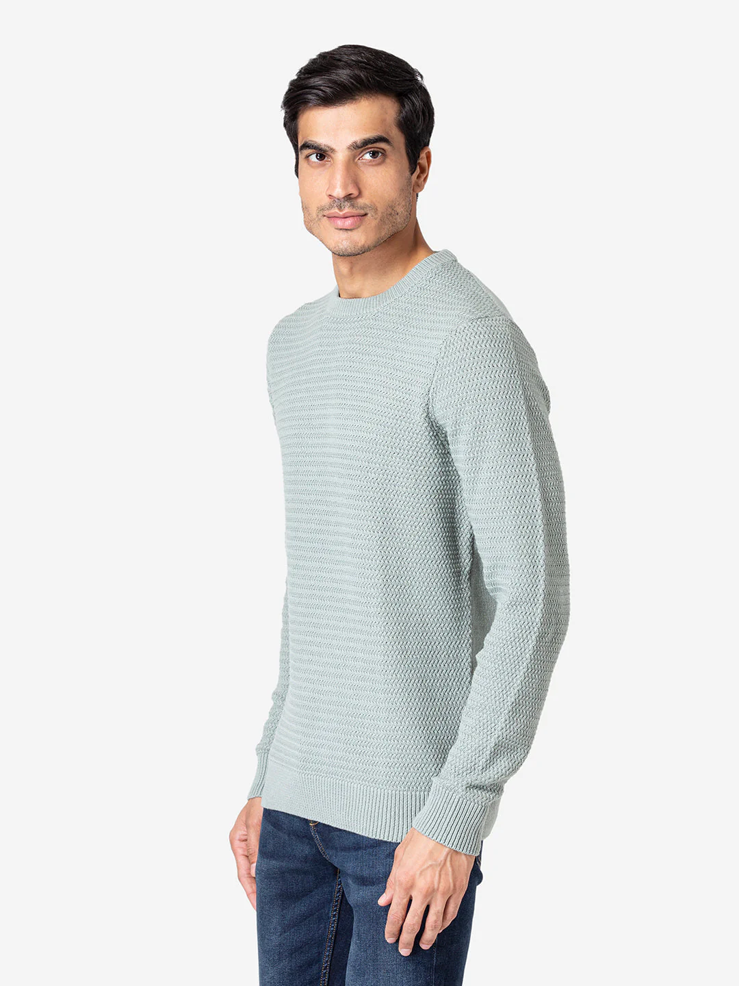 Men's Self Design Pastel Green Sweater - Image 2