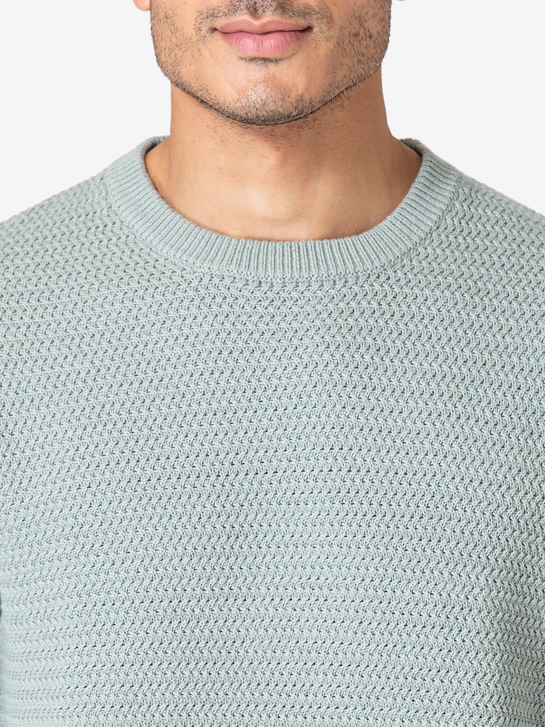 Men's Self Design Pastel Green Sweater - Image 3