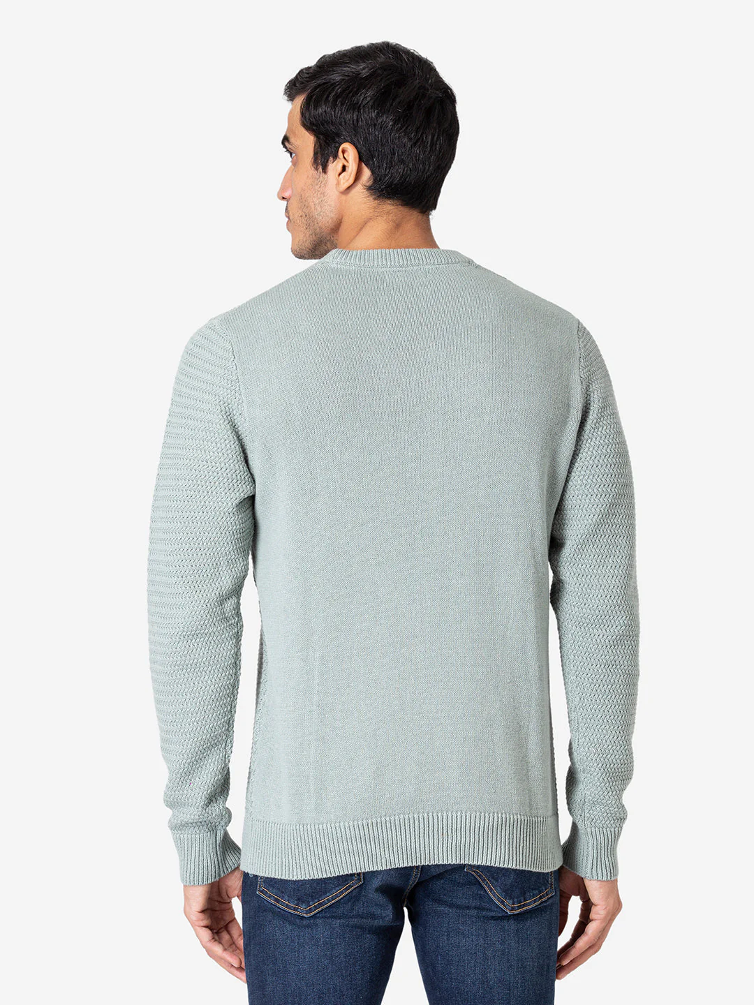 Men's Self Design Pastel Green Sweater - Image 4