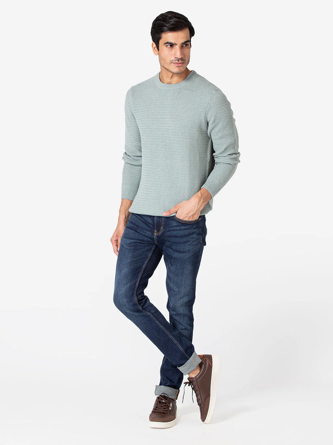 Men's Self Design Pastel Green Sweater - Image 5