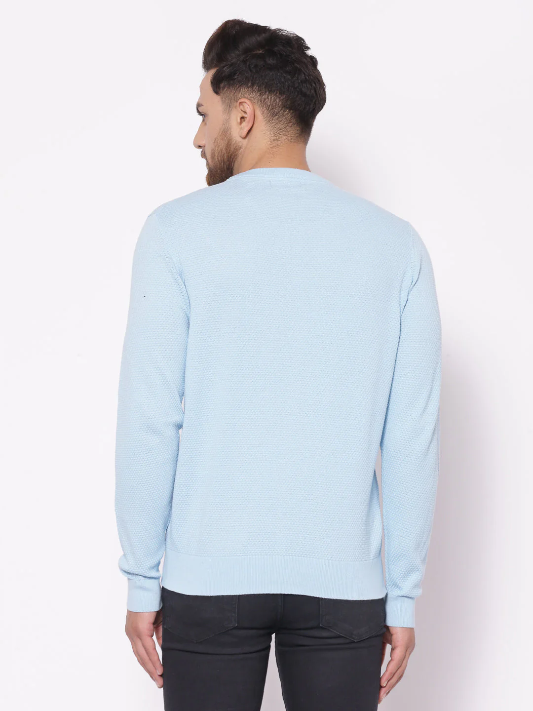 Men's Self Design Sky Blue Sweater - Image 3