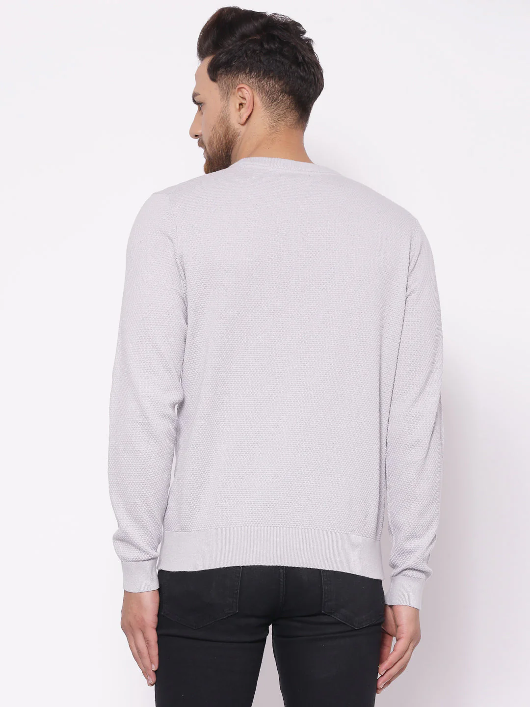 Men's Self Design Grey Sweater - Image 3