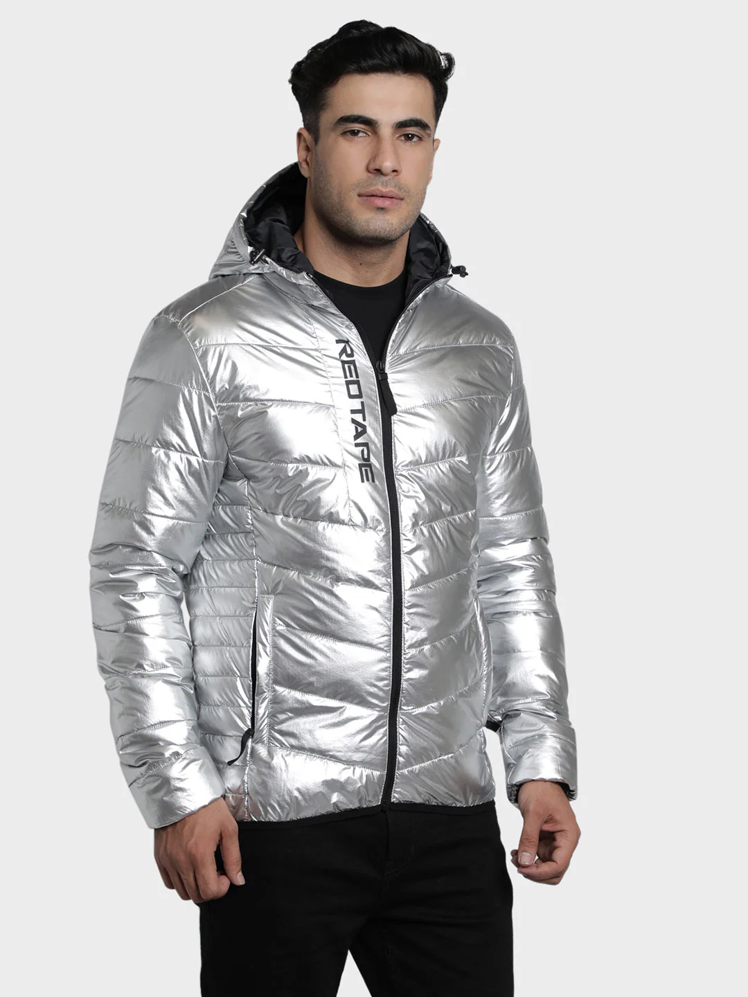 Men's Silver Solid Polyester Jacket - Image 2