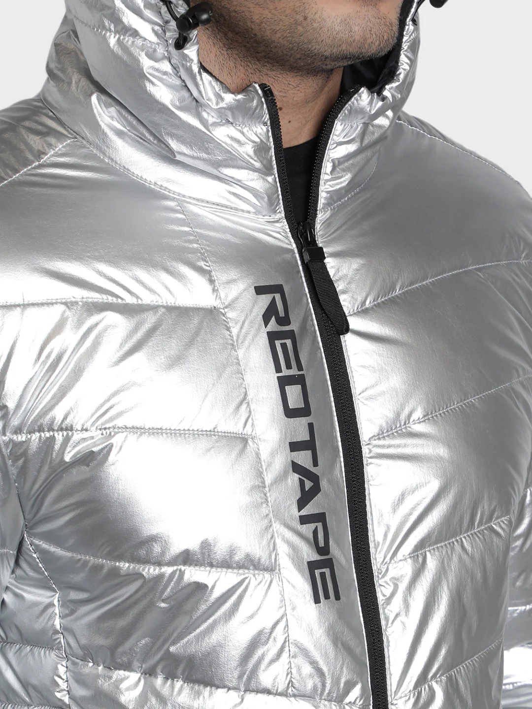 Men's Silver Solid Polyester Jacket - Image 4