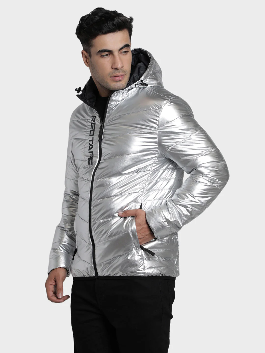 Men's Silver Solid Polyester Jacket - Image 6