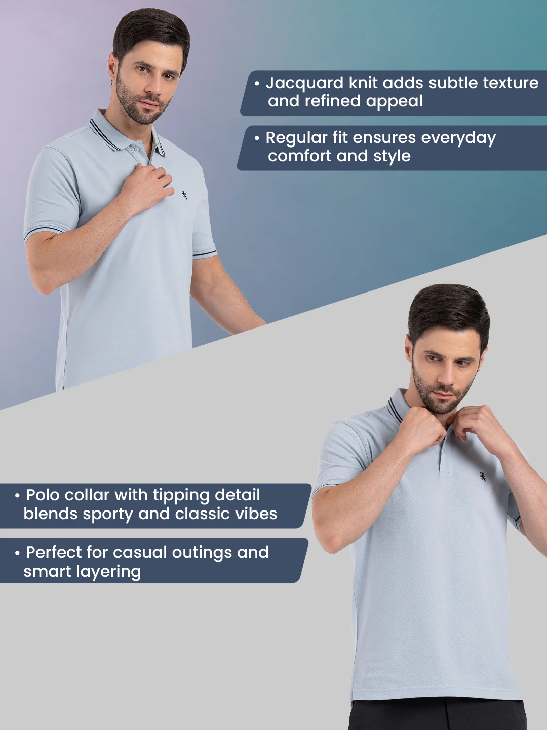 Mens Single Tone Tipping Polo T-Shirt - Image 2
