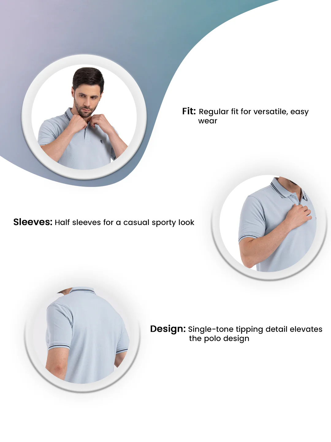 Mens Single Tone Tipping Polo T-Shirt - Image 3