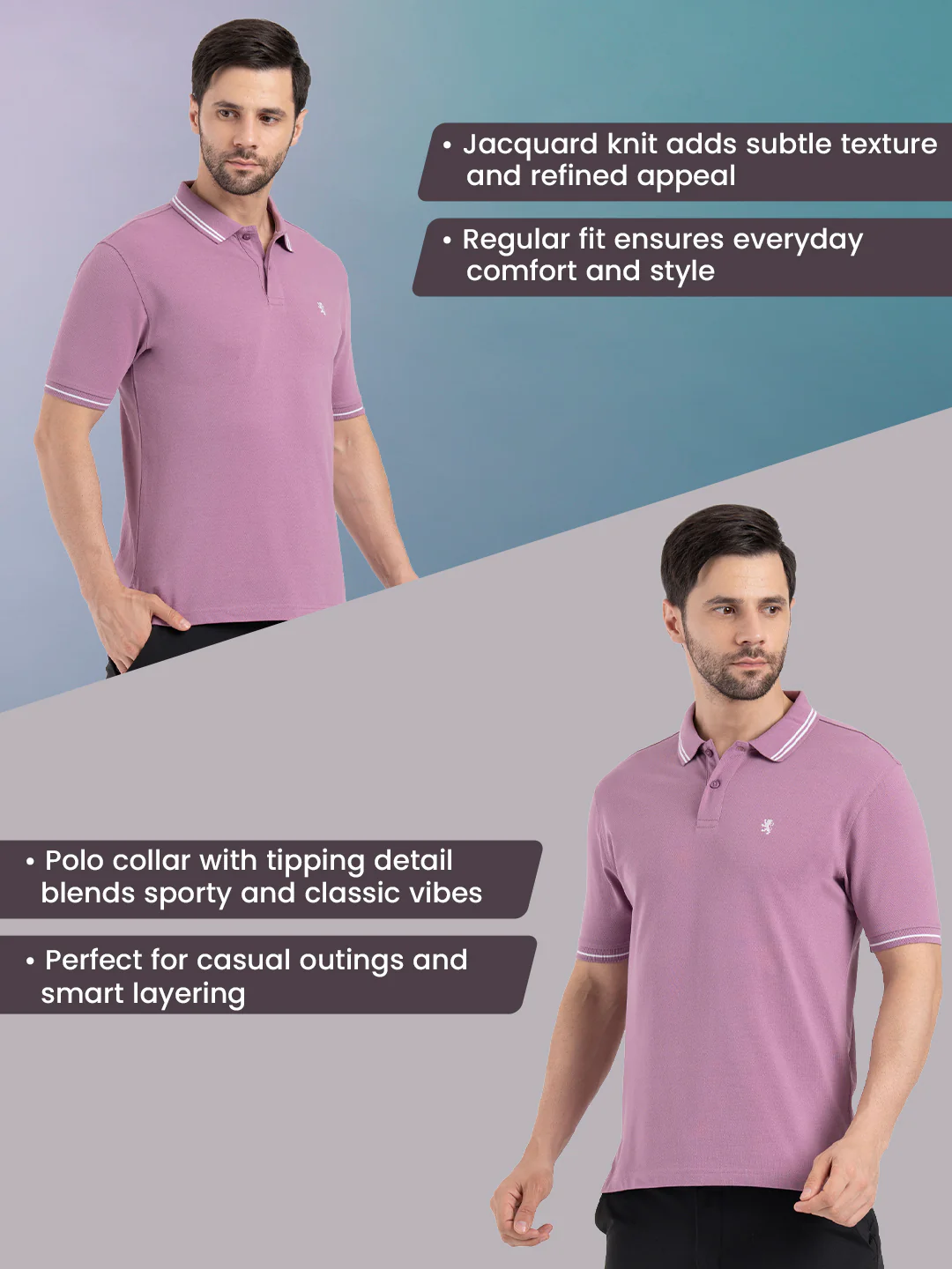 Mens Single Tone Tipping Polo T-Shirt - Image 2