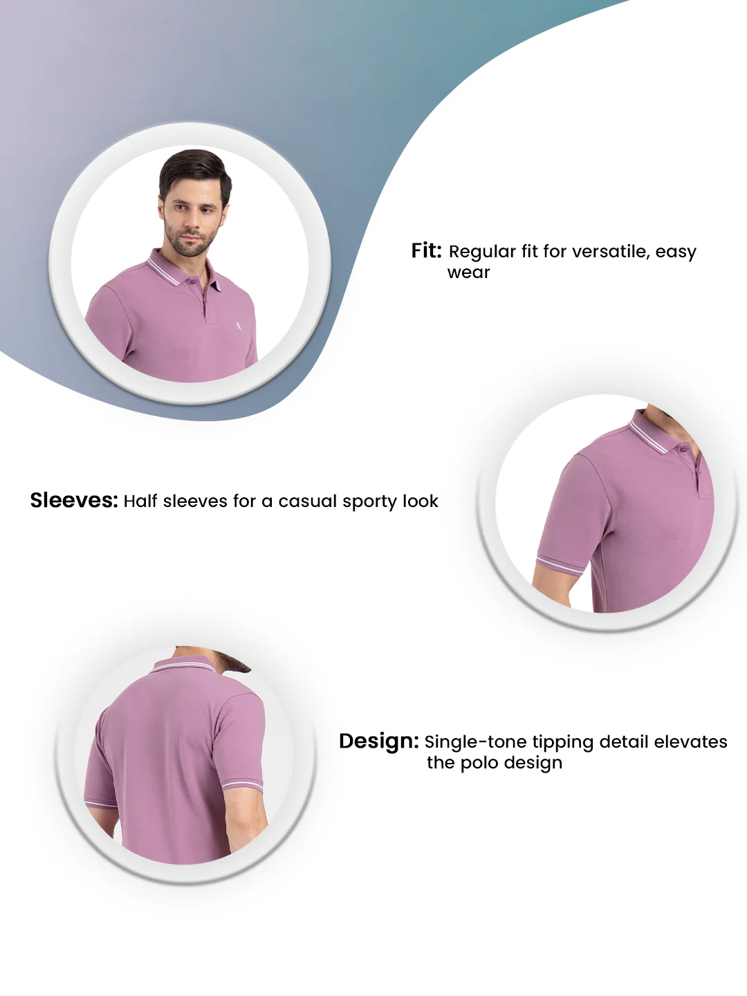 Mens Single Tone Tipping Polo T-Shirt - Image 3