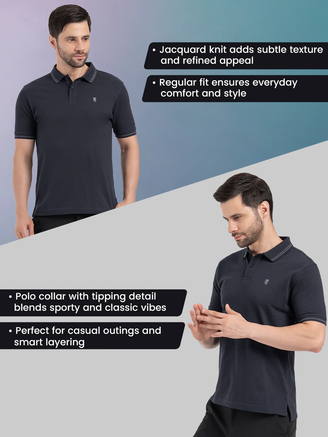 Mens Single Tone Tipping Polo T-Shirt - Image 2