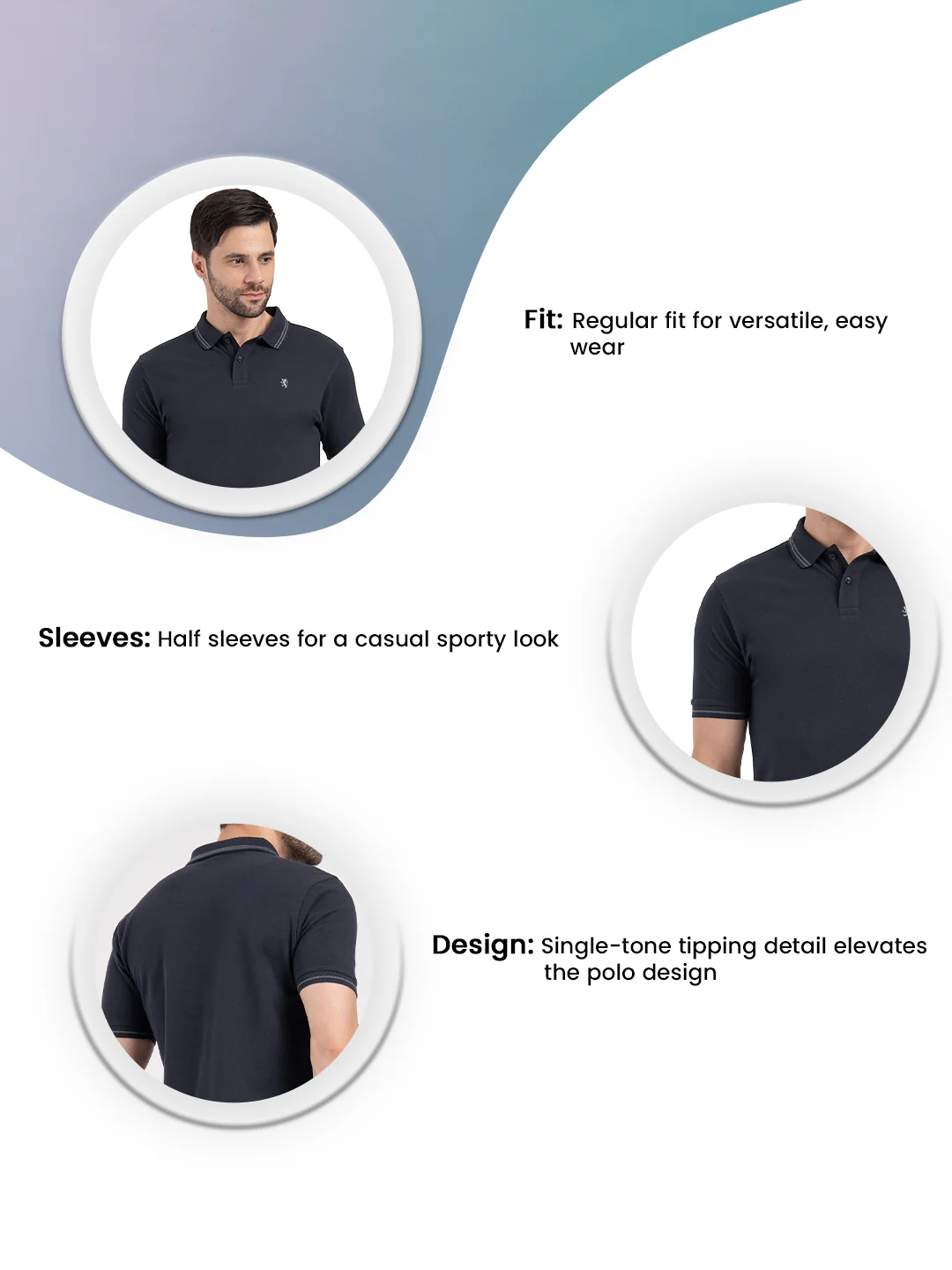 Mens Single Tone Tipping Polo T-Shirt - Image 3