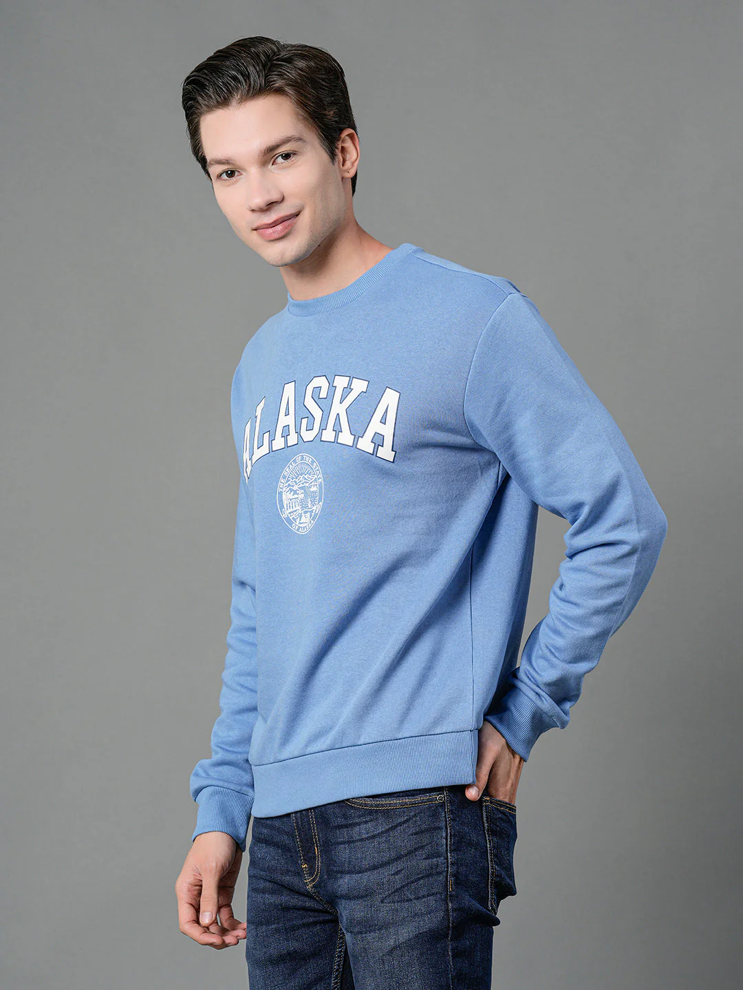 Men's Slate Blue Graphic Print Sweatshirt - Image 2