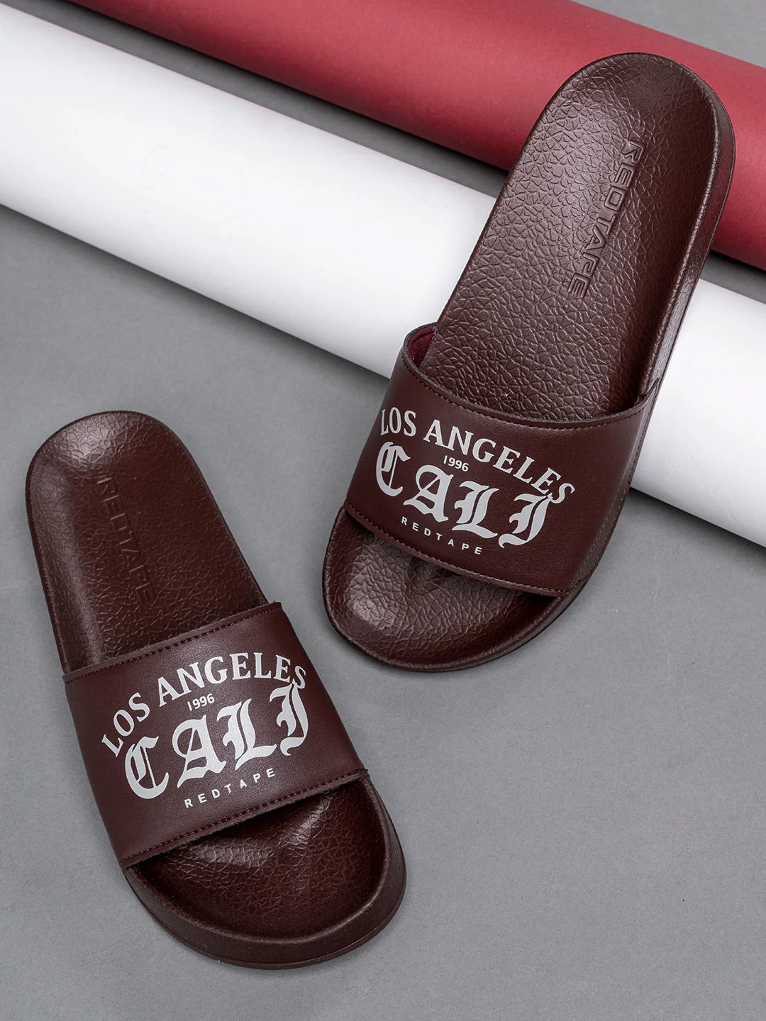 Mens Sliders in Burgundy | Casual Pool Sliders - Image 6