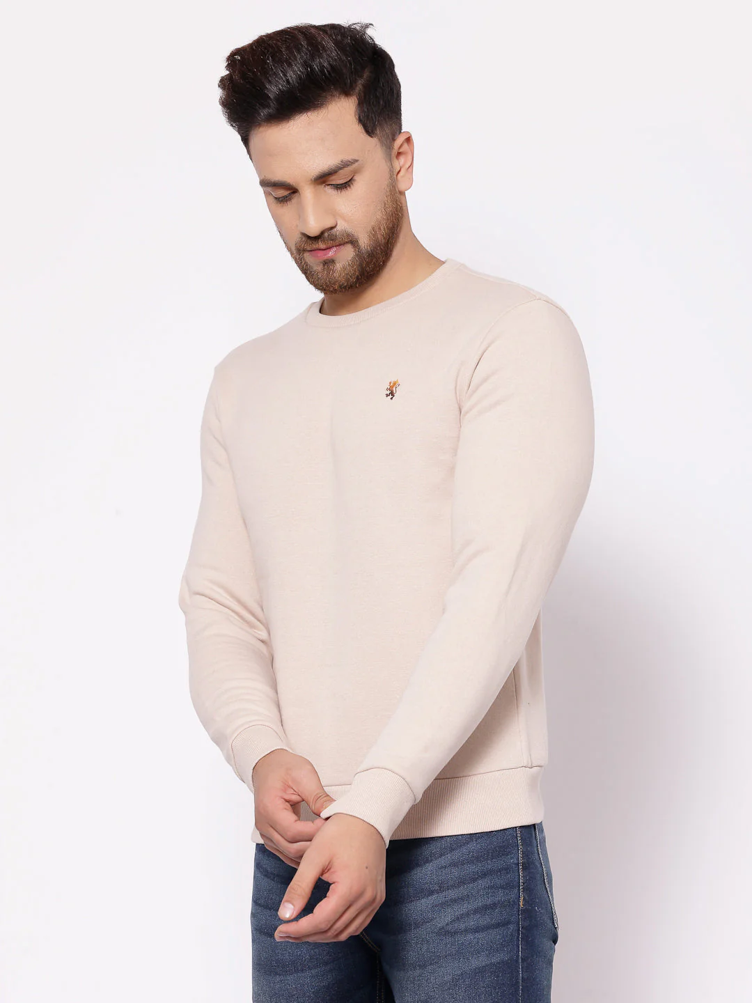 Men's Solid Beige Sweatshirt - Image 2