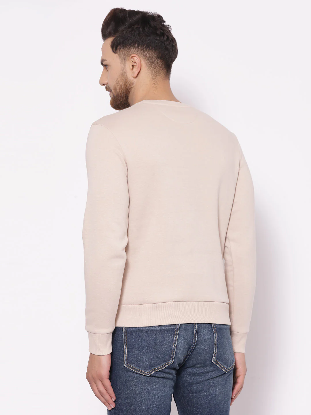 Men's Solid Beige Sweatshirt - Image 3