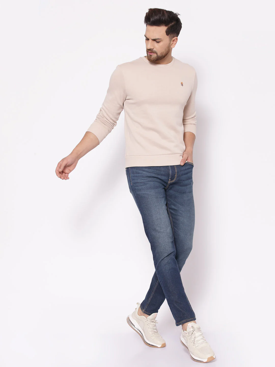Men's Solid Beige Sweatshirt - Image 4