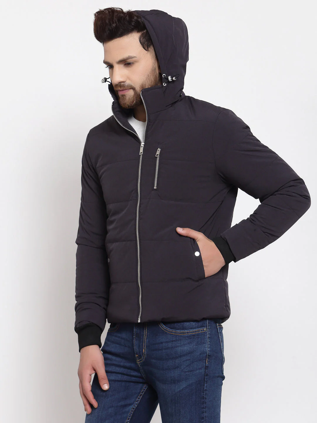 Men's Solid Dark Grey Jacket - Image 2