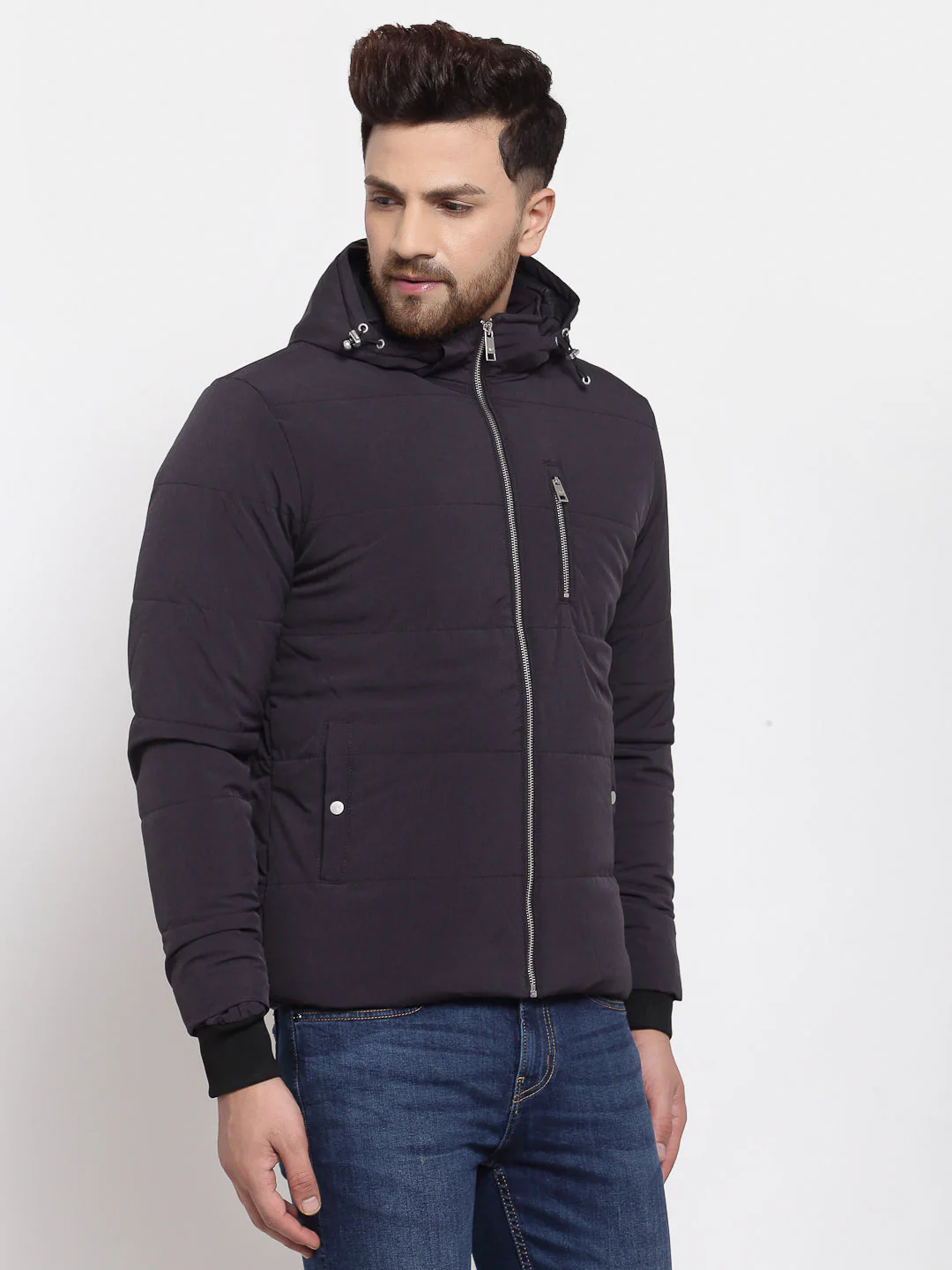 Men's Solid Dark Grey Jacket - Image 3