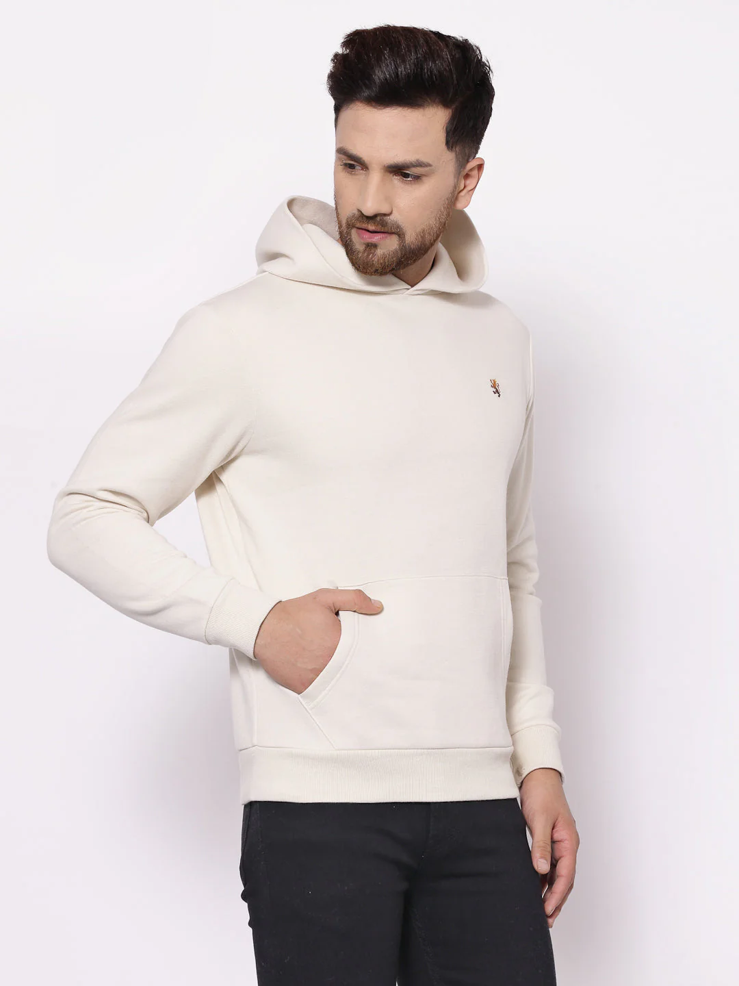 Men's Solid Dull Off White Hoodies - Image 2