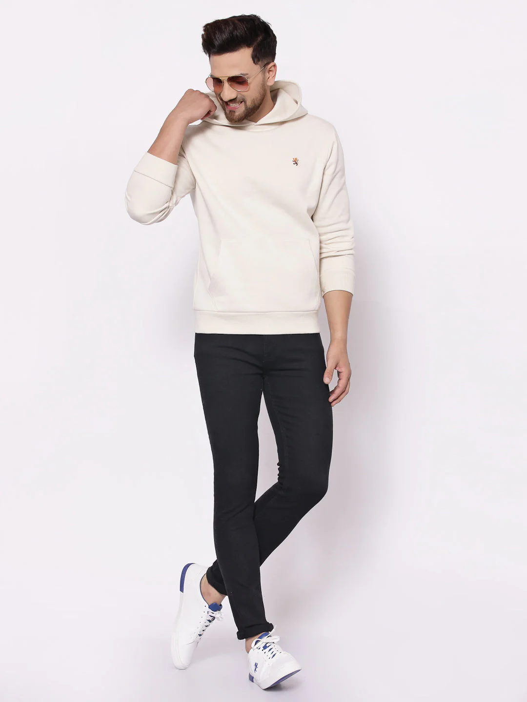 Men's Solid Dull Off White Hoodies - Image 4