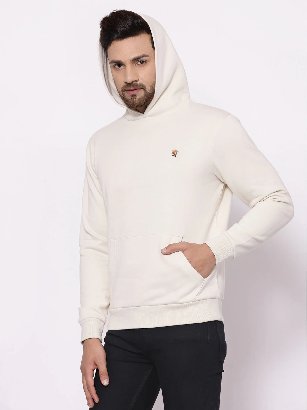 Men's Solid Dull Off White Hoodies - Image 6
