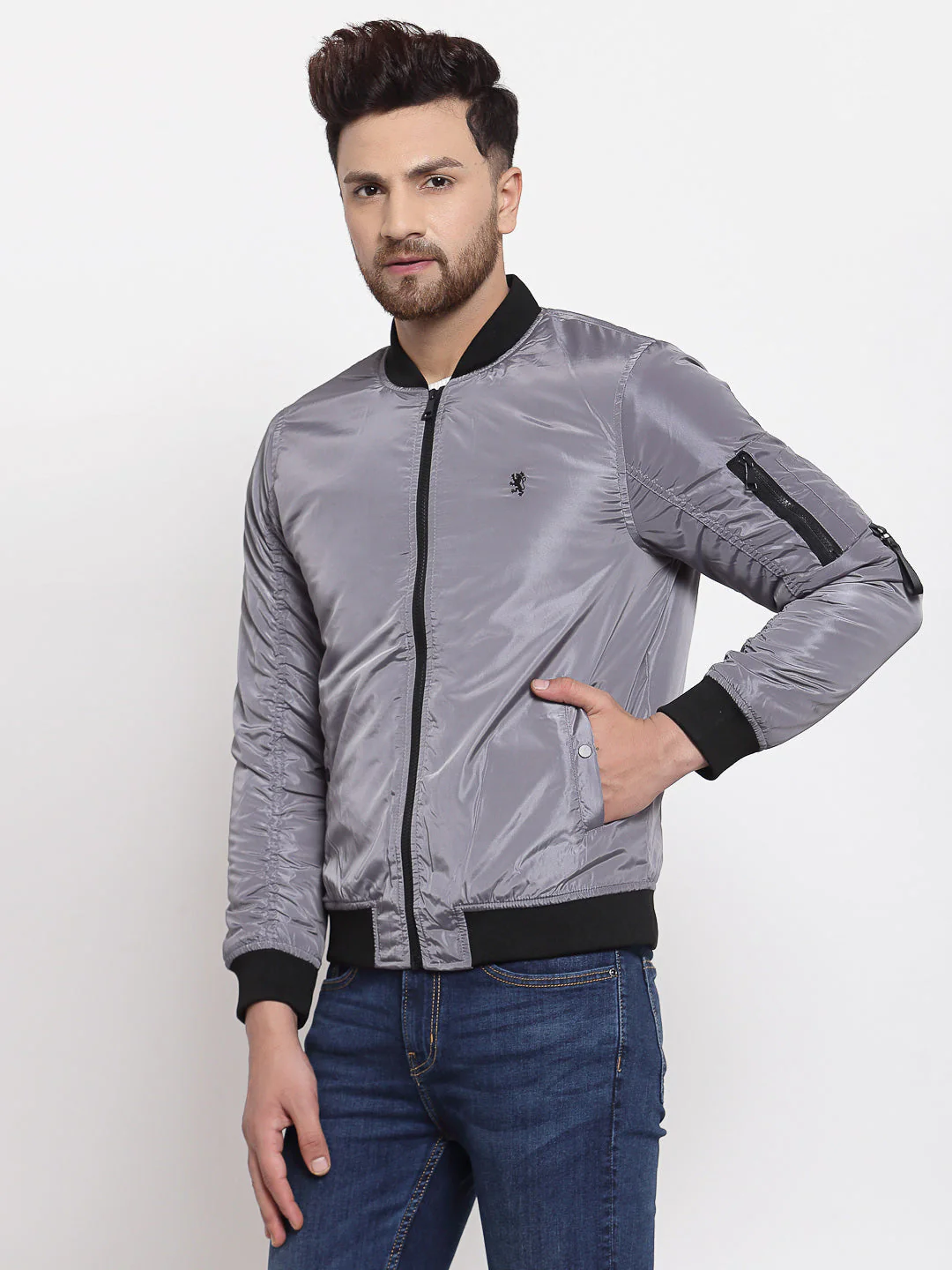 Men's Solid Grey Jacket - Image 2