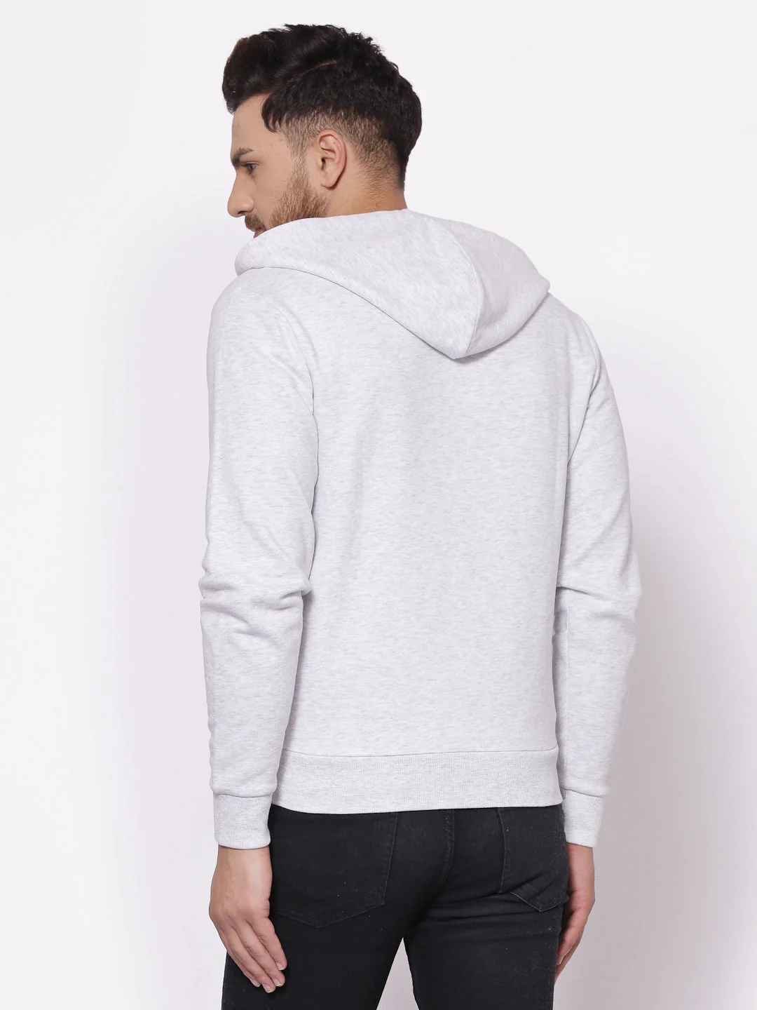 Men's Solid Light Grey Melange Hoodies - Image 2