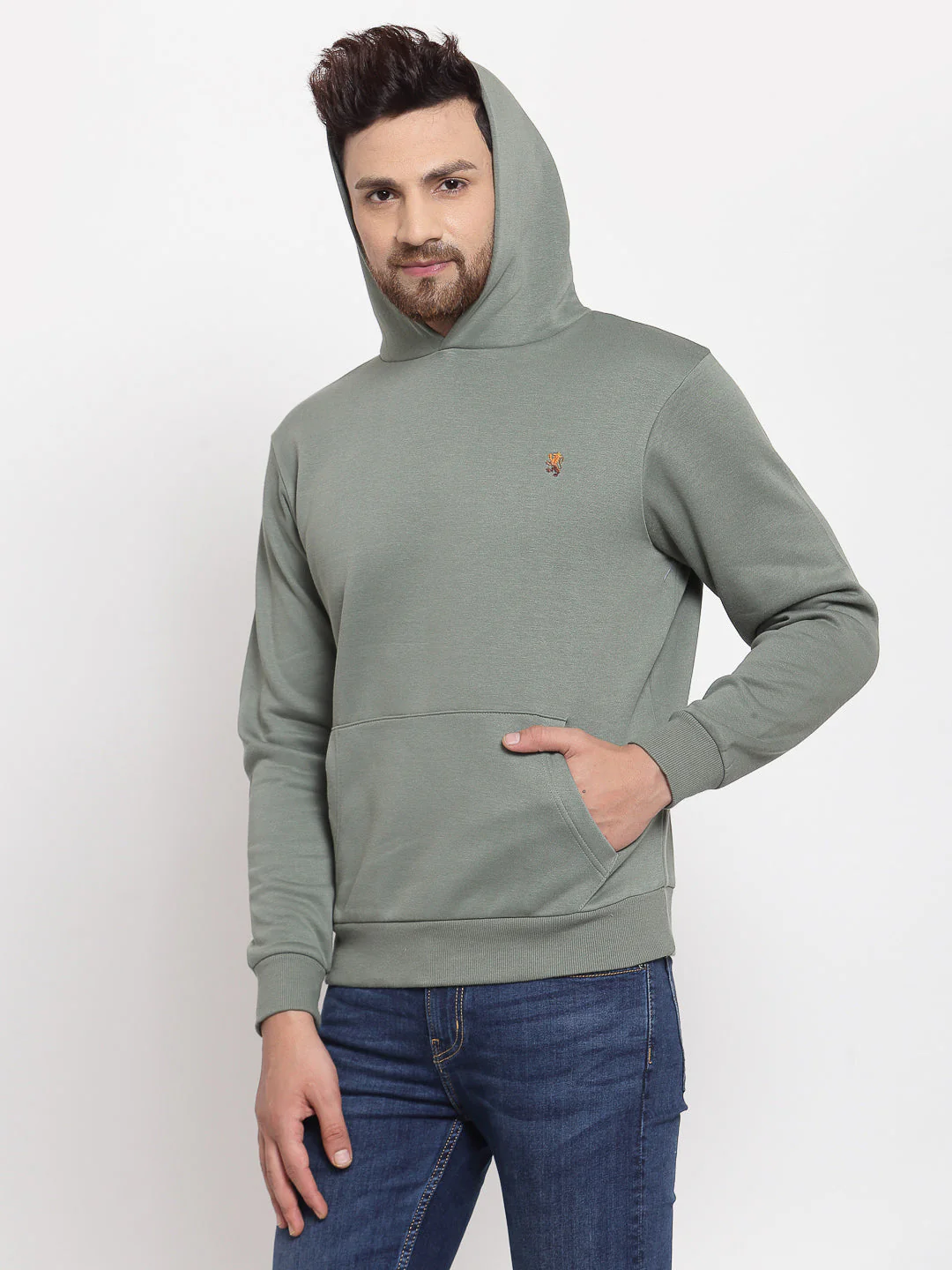Men's Solid Olive Hoodie - Image 2