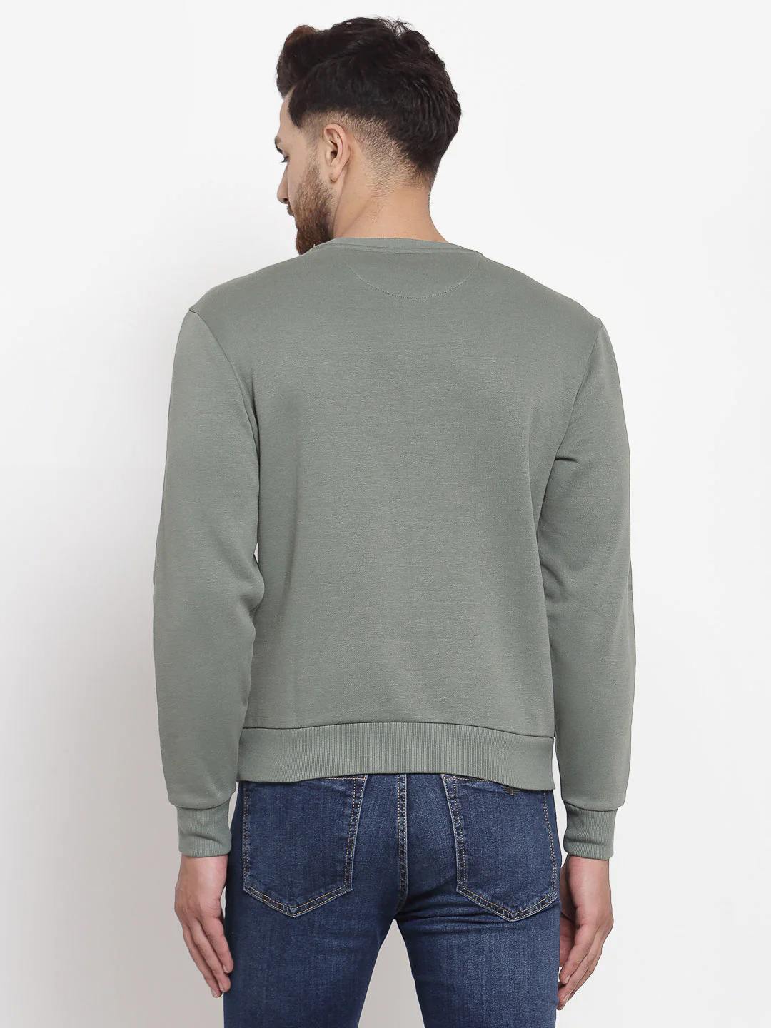 Men's Solid Olive Sweatshirt - Image 3