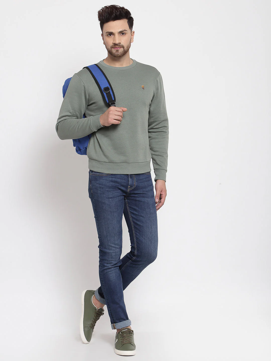 Men's Solid Olive Sweatshirt - Image 4