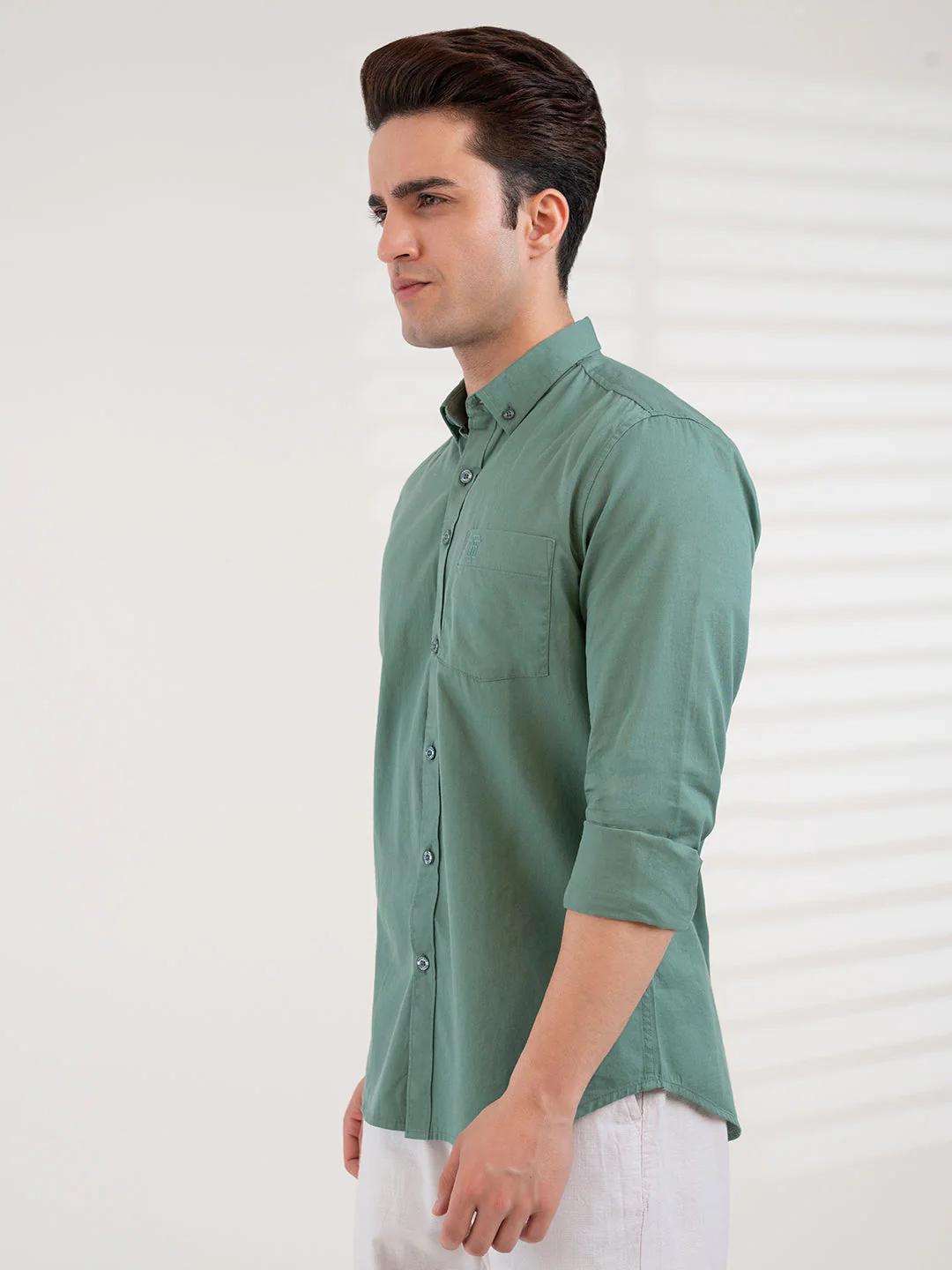 Men's Stone Green Twill Shirt | Casual Everyday Wear - Image 3