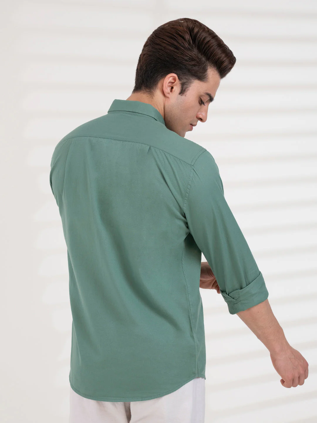 Men's Stone Green Twill Shirt | Casual Everyday Wear - Image 4