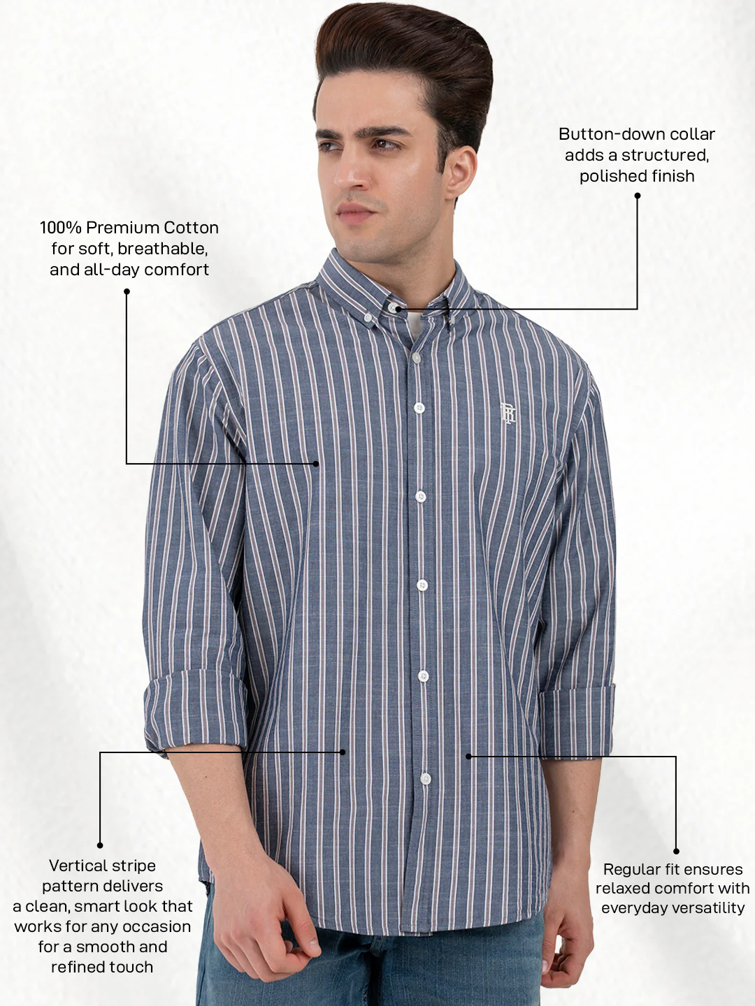 Men's Stripe Shirt | Everyday Smart Casual Look - Image 2