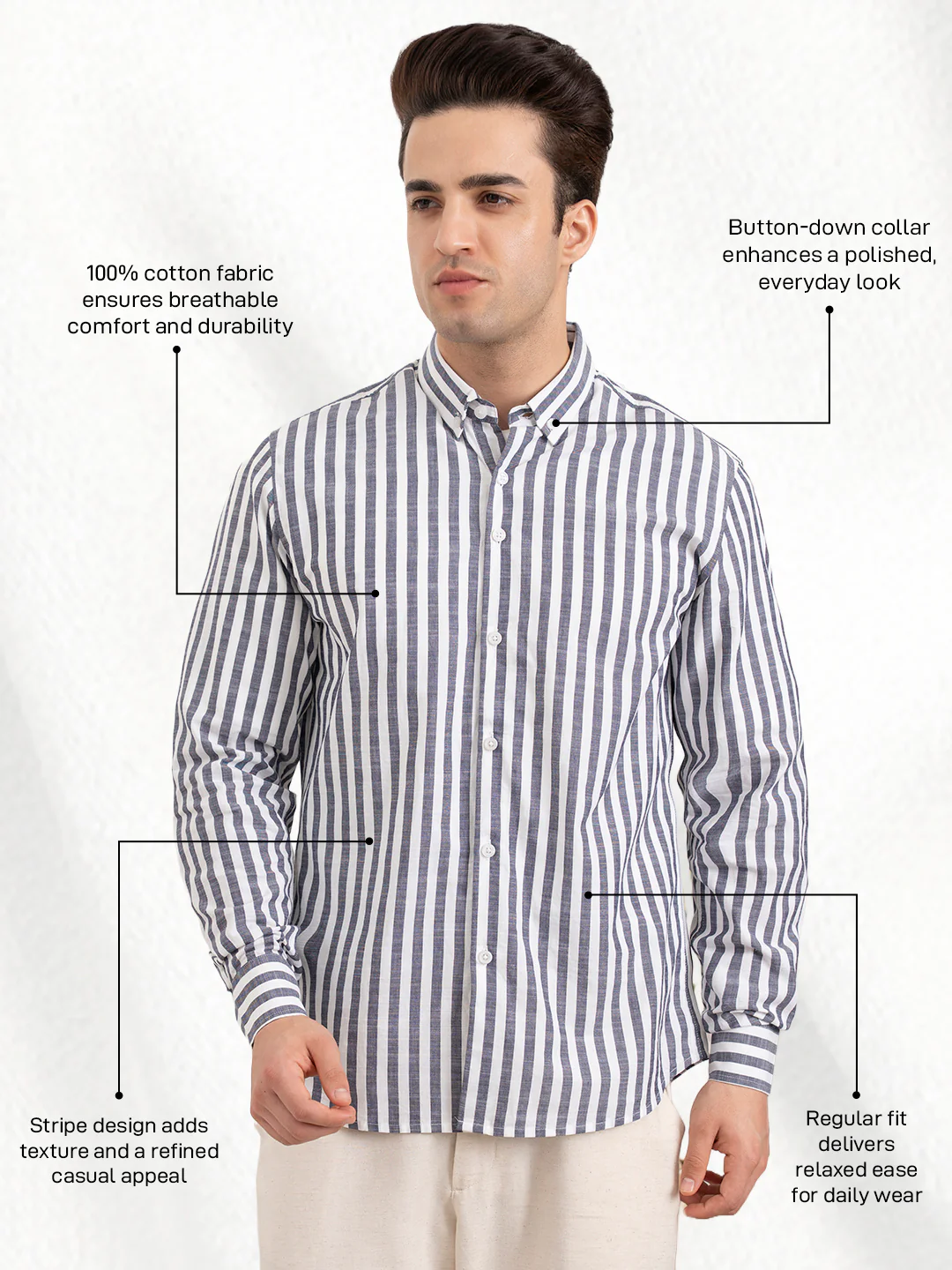 Menâ€™s Striped Cotton Shirt for Casual Everyday Style - Image 2