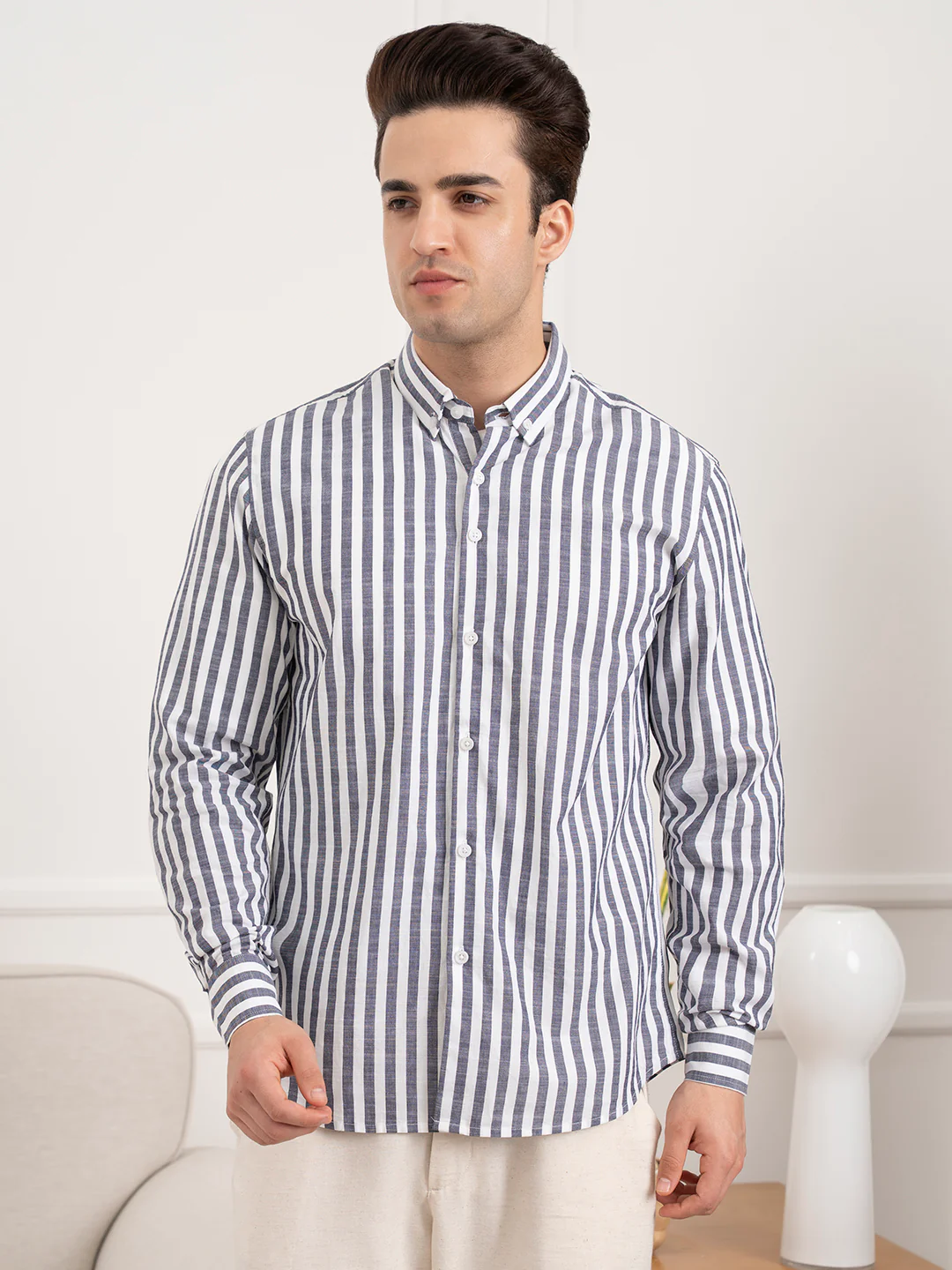 Menâ€™s Striped Cotton Shirt for Casual Everyday Style - Image 3