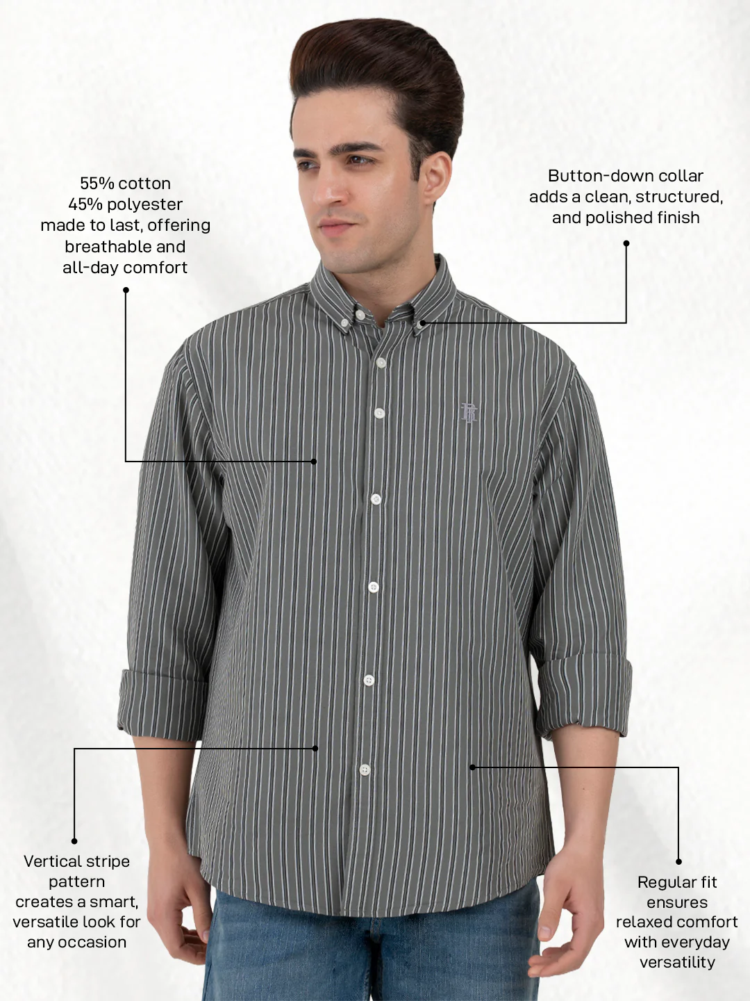 Men's Stripe Shirt | Everyday Smart Casual Look - Image 2