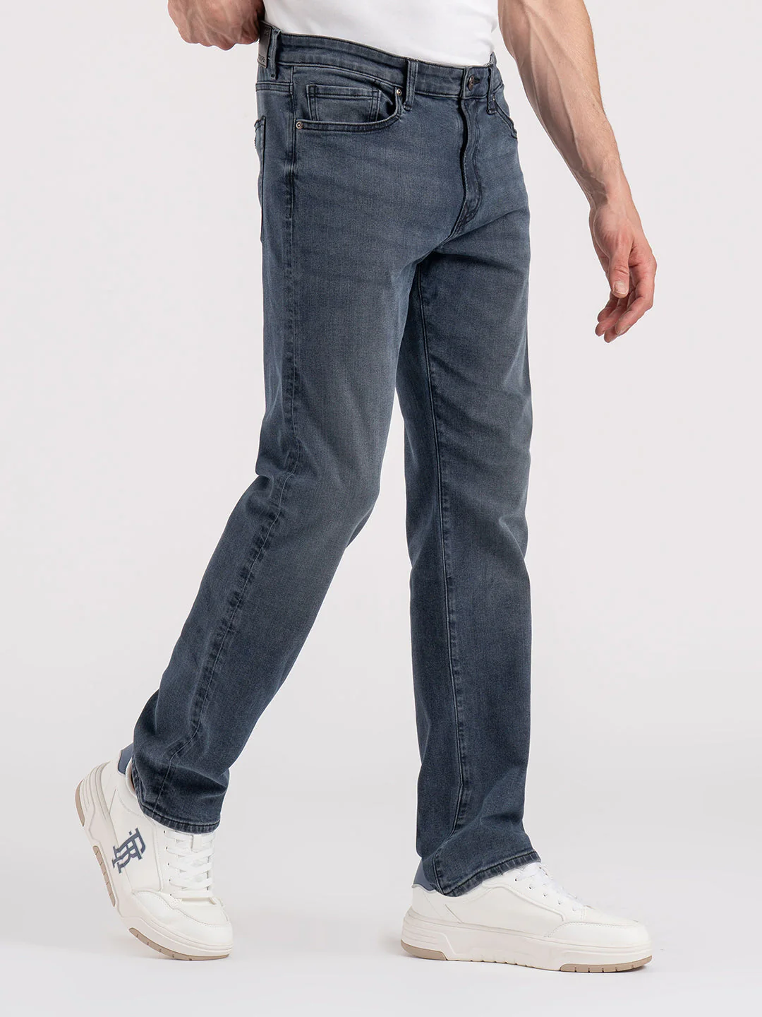 Men's Surf Blue Solid Cotton Spandex Straight Fit Jeans - Image 6