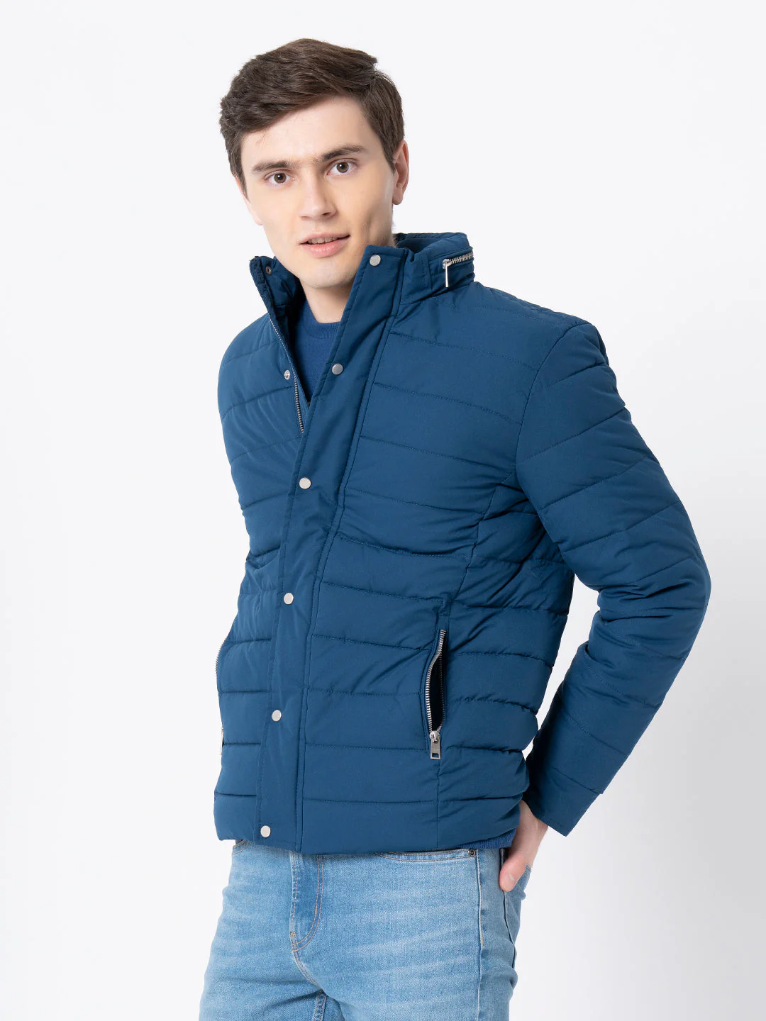Men's Teal  Solid Jacket - Image 2