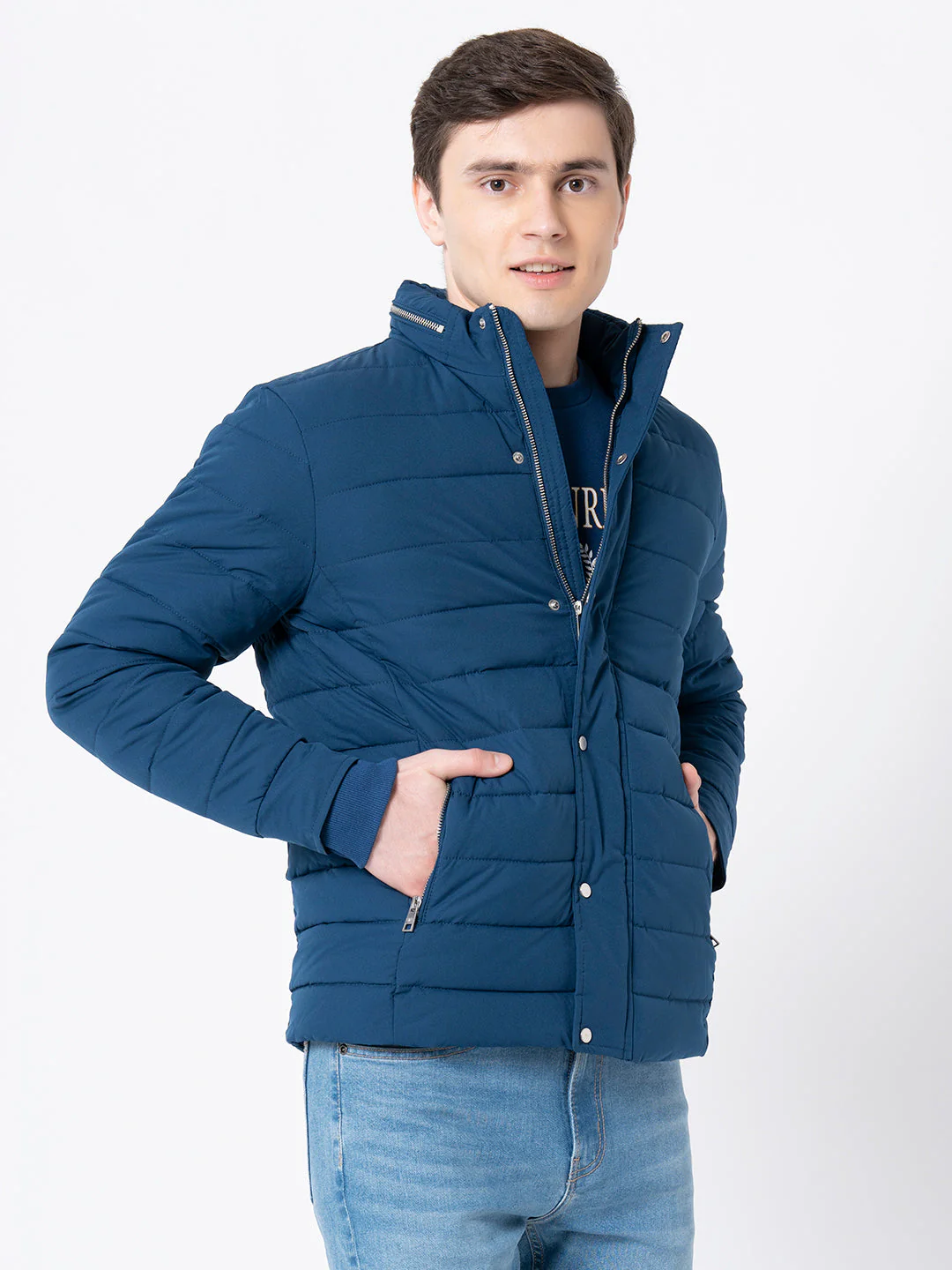 Men's Teal  Solid Jacket - Image 6