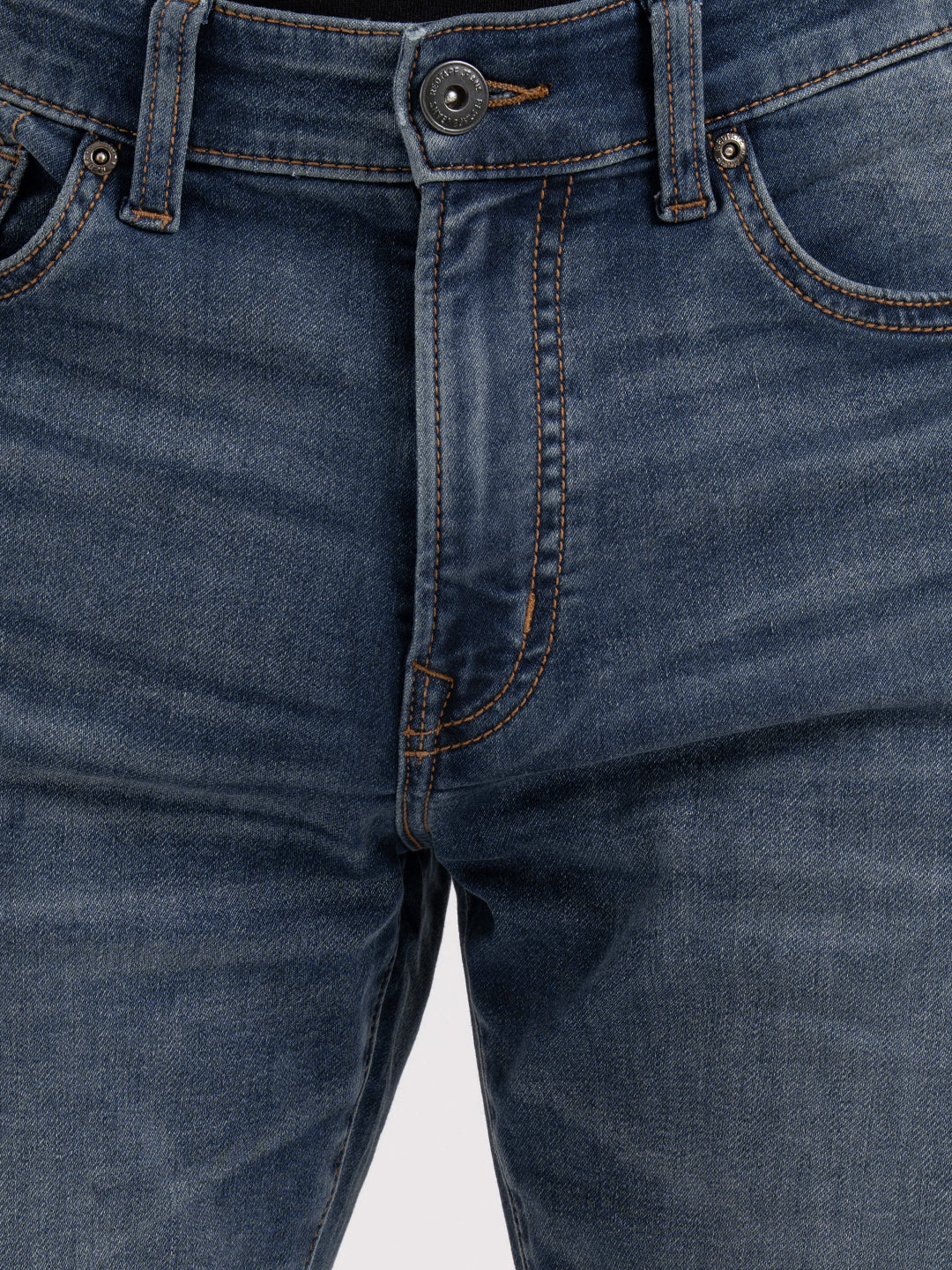 Men's Tinted Blue Solid Cotton Polyester Spandex Straight Fit Jeans - Image 4