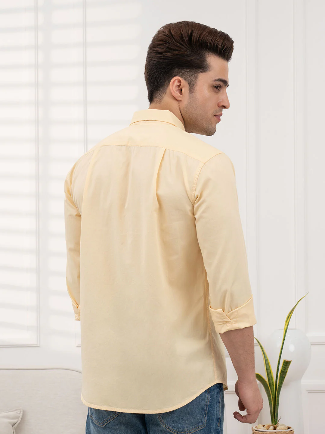 Men's Twill Shirt in Pastel Yellow | Casual Comfort Wear - Image 4