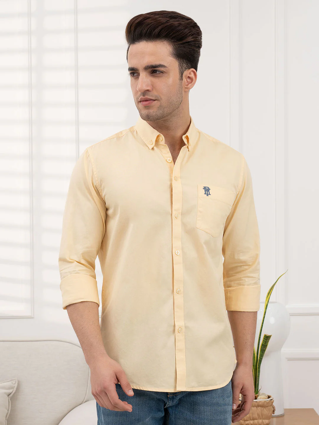 Men's Twill Shirt in Pastel Yellow | Casual Comfort Wear - Image 6