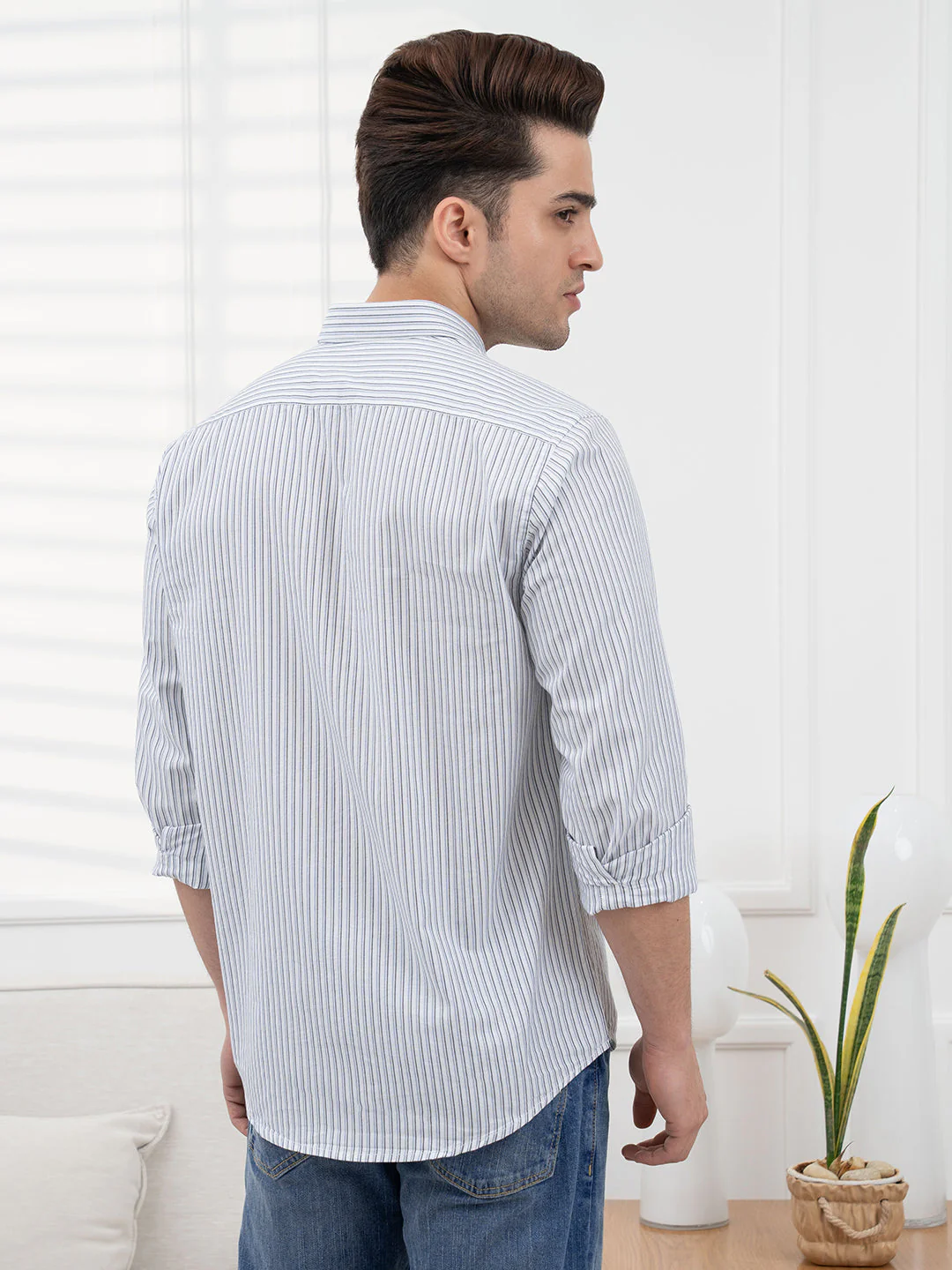 Men's Twill Shirt | Navy Striped Casual Comfort Wear - Image 4