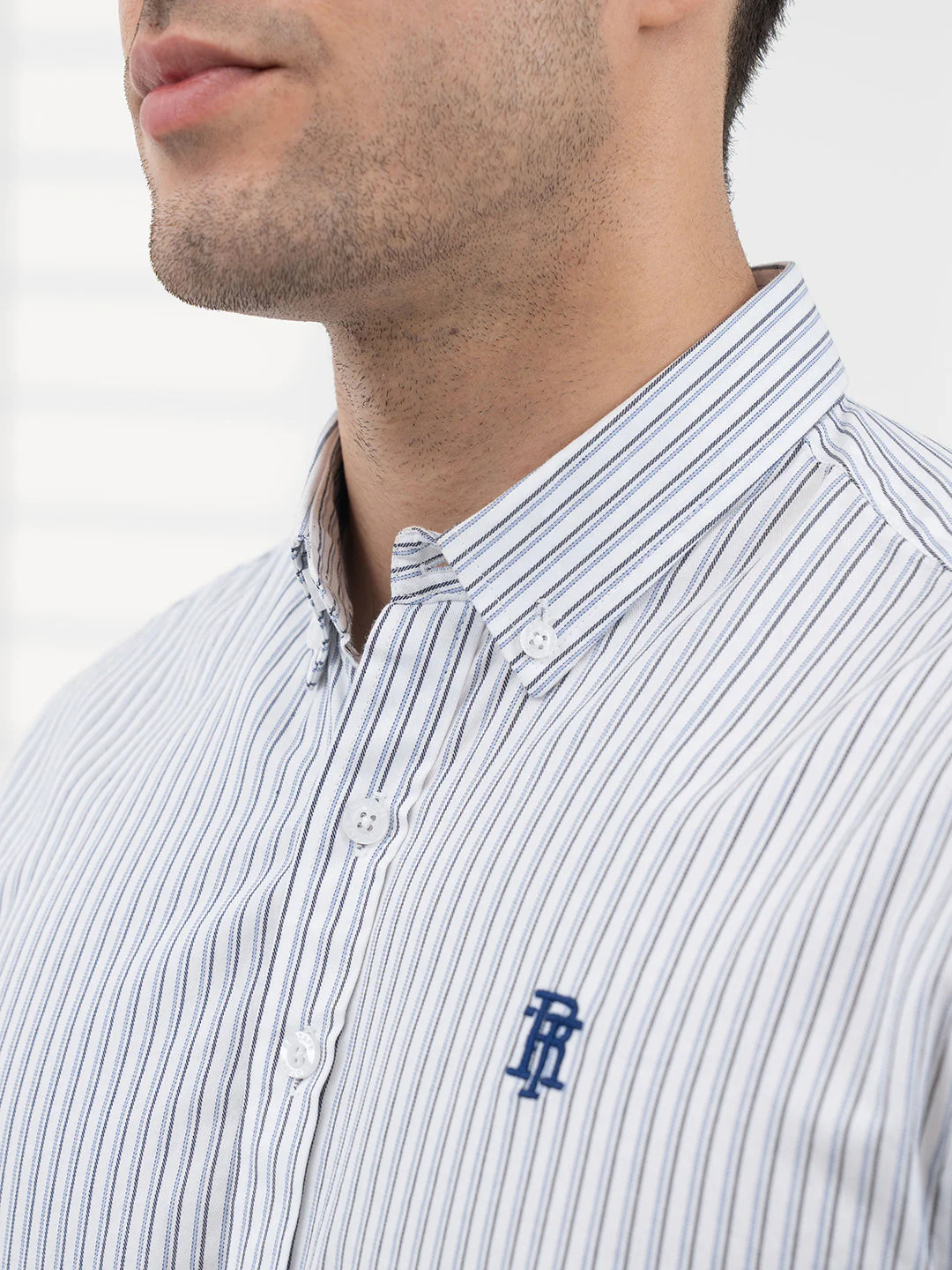 Men's Twill Shirt | Navy Striped Casual Comfort Wear - Image 5