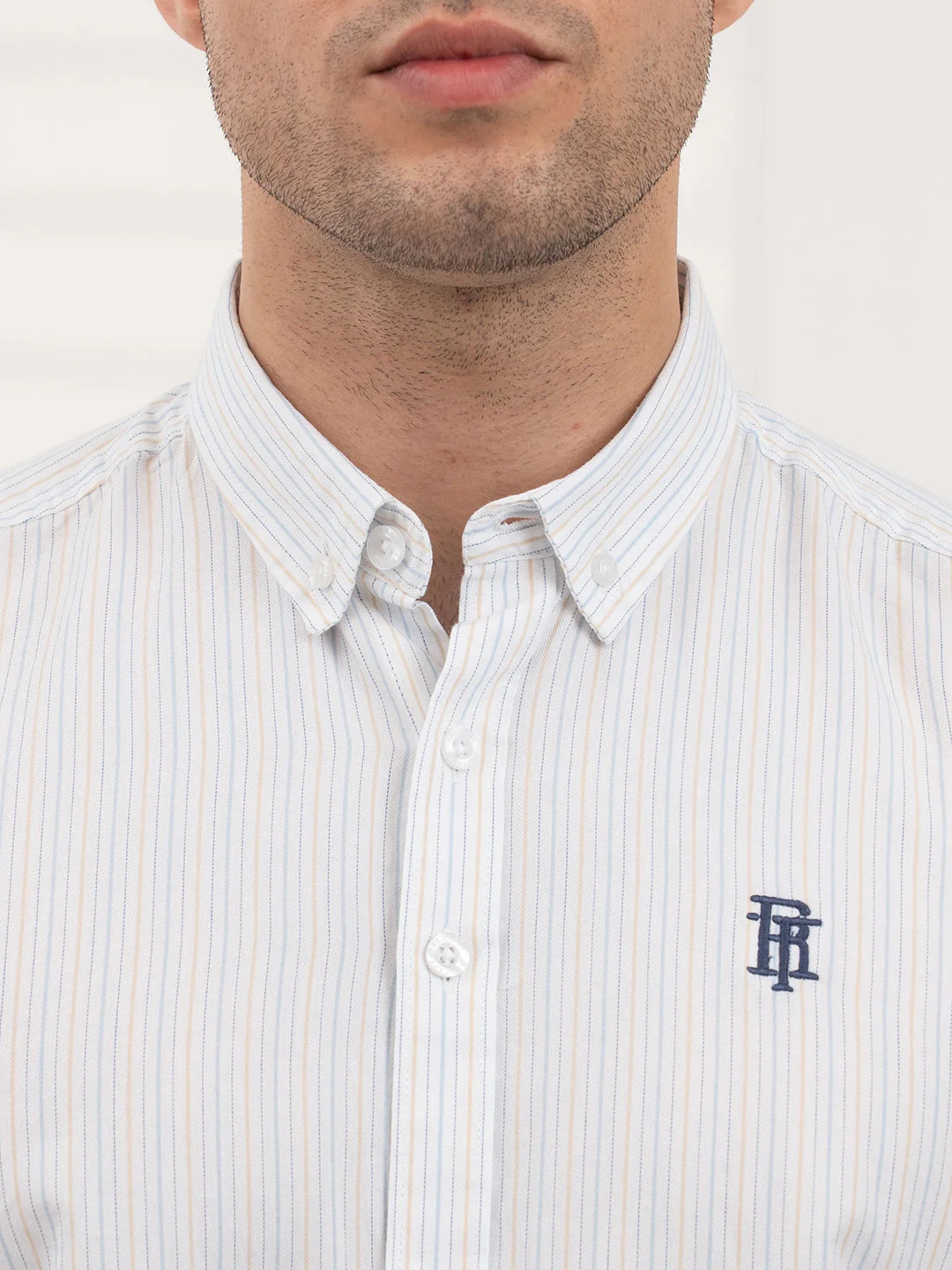 Men's Twill Shirt | Yellow Striped Casual Comfort Wear - Image 5