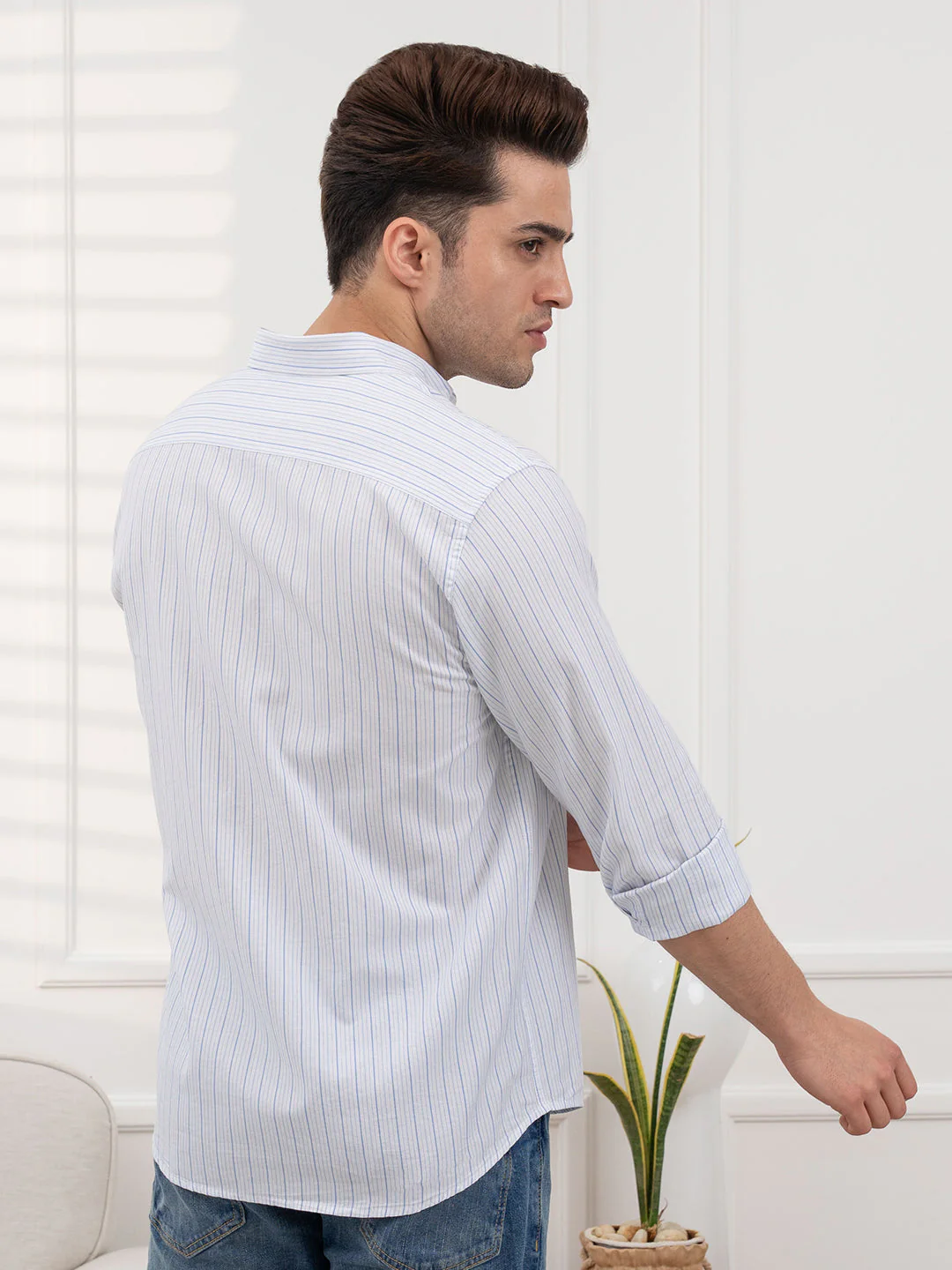 Men's Twill Shirt | Blue Striped Casual Comfort Wear - Image 4